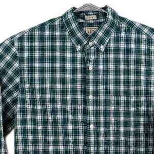 J Crew Men's L Slim Long Sleeve Green Lightweigt Button Front Shirt Large Plaid